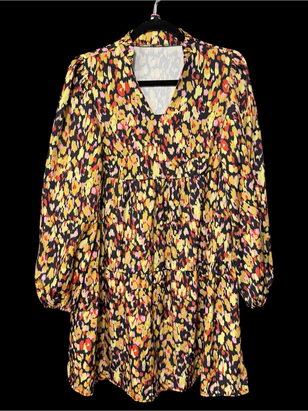 SHEIN women’s size medium dress
black multicolored V-neck long sleeves